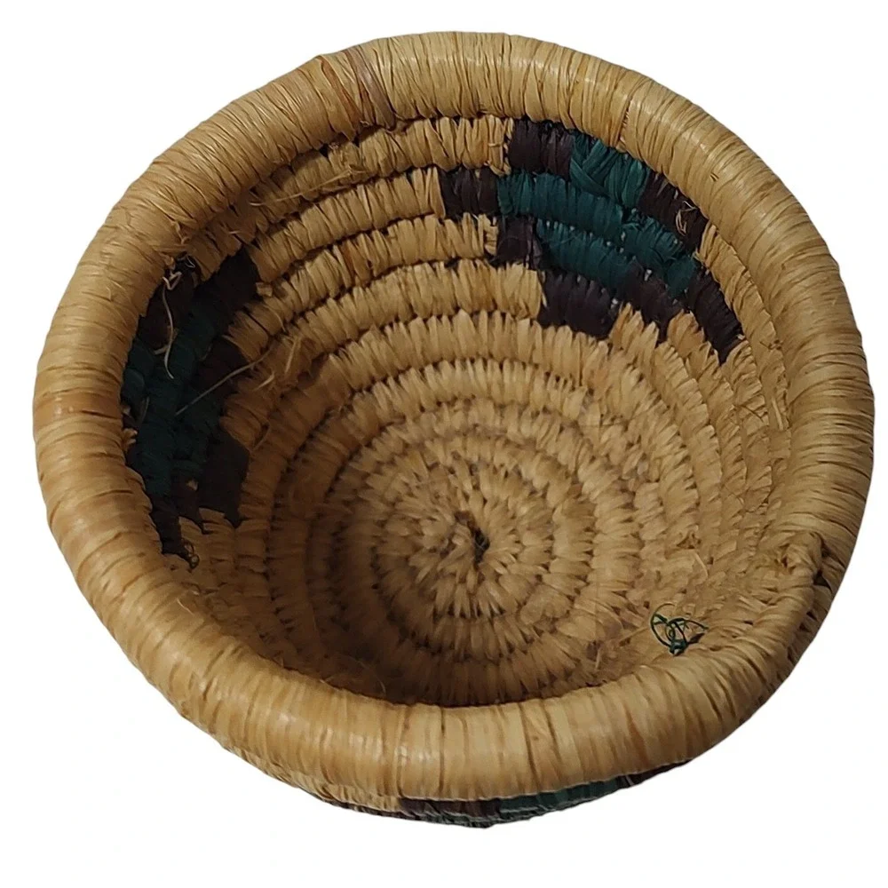 Vintage Crafted African Basket‎ Woven Coil Authentic Tanzania Handmade Two Inch
